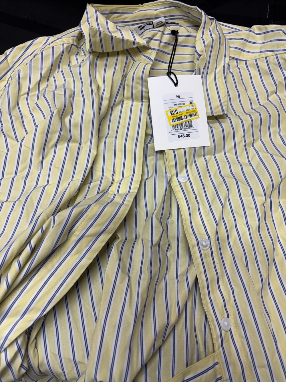 Striped Wrap-Front Button-Down Shirt in Cream and Blue b140s - Picture 4 of 5